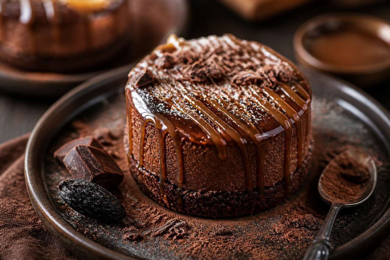 Gâteau individuel chocolat caramel et fève Tonka : recette gourmande