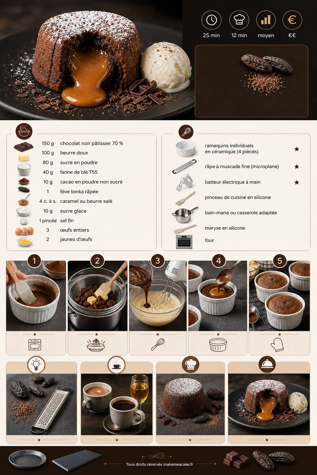 Fiche recette Gâteau individuel chocolat caramel et fève Tonka : recette gourmande Fiche recette Gâteau individuel chocolat caramel et fève Tonka : recette gourmande