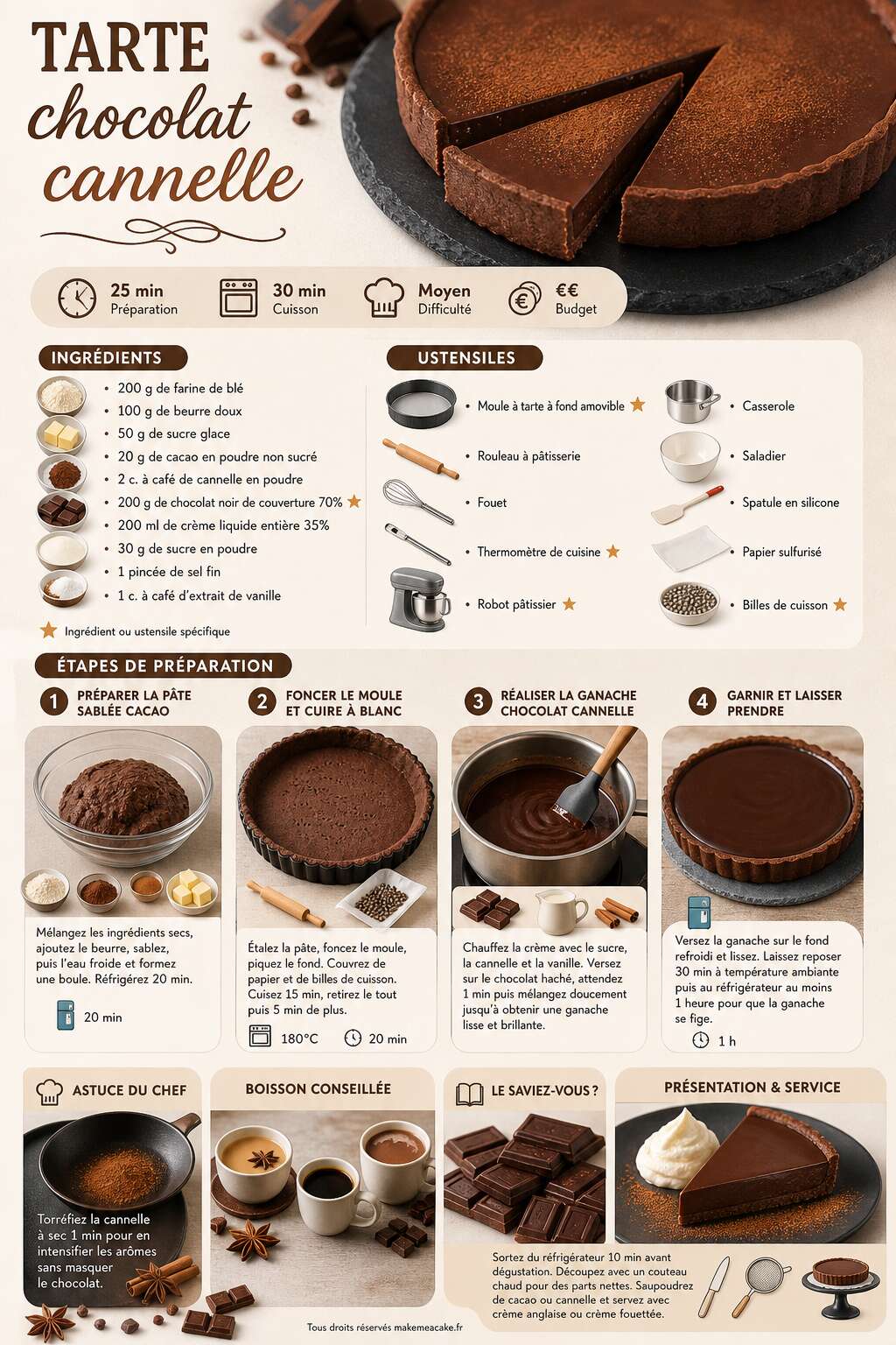 Fiche recette Recette de tarte chocolat cannelle Fiche recette Recette de tarte chocolat cannelle