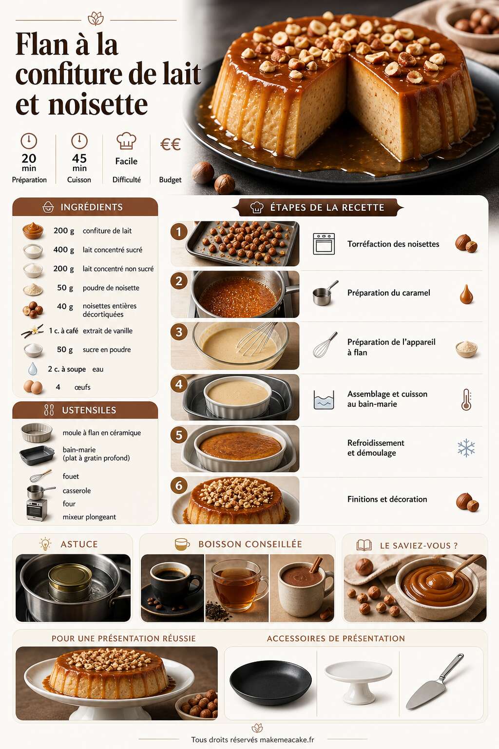 Fiche recette Flan à la confiture de lait et noisette Fiche recette Flan à la confiture de lait et noisette