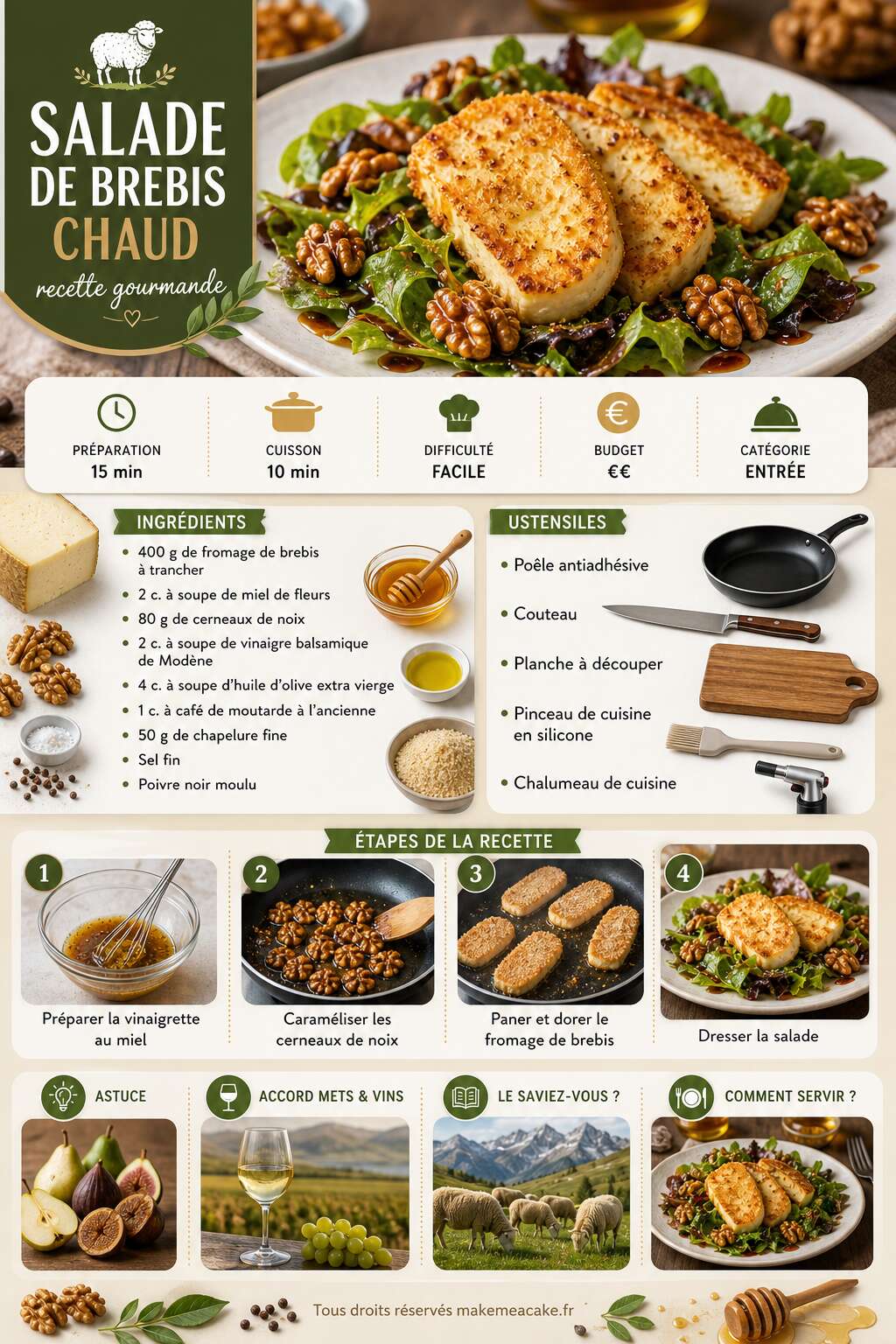 Fiche recette Salade de brebis chaud : recette gourmande Fiche recette Salade de brebis chaud : recette gourmande