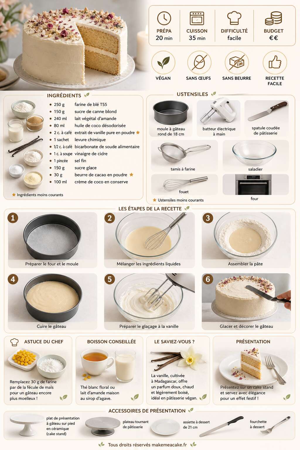 Fiche recette Gâteau d'anniversaire à la vanille végan : recette facile Fiche recette Gâteau d'anniversaire à la vanille végan : recette facile