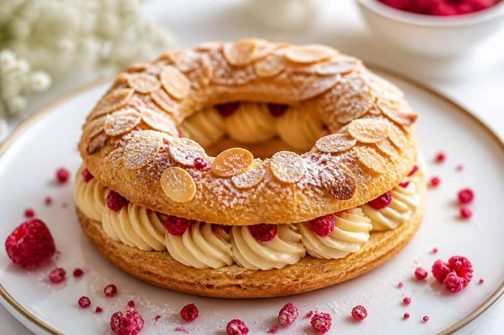 Paris-Brest aux amandes et framboises : recette gourmande