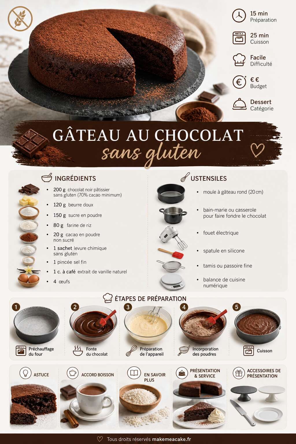 Fiche recette Gâteau au chocolat sans gluten : délicieux et facile à préparer Fiche recette Gâteau au chocolat sans gluten : délicieux et facile à préparer