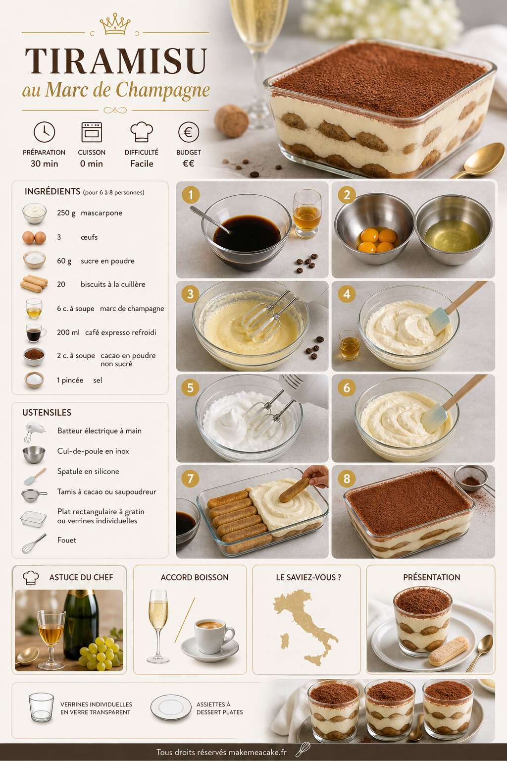 Fiche recette Tiramisu au Marc de Champagne : recette gourmande Fiche recette Tiramisu au Marc de Champagne : recette gourmande