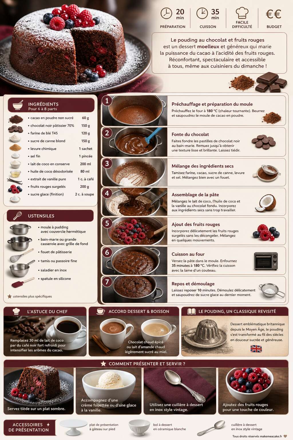 Fiche recette Pouding au chocolat et fruits rouges : recette délicieuse Fiche recette Pouding au chocolat et fruits rouges : recette délicieuse