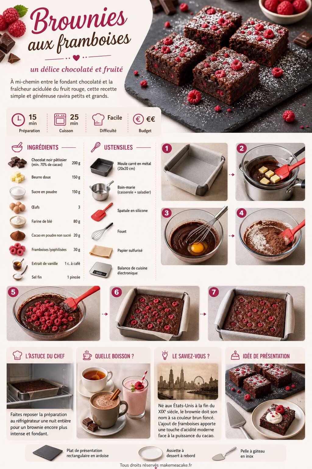 Fiche recette Brownies aux framboises : un d&eacute;lice chocolat&eacute; et fruit&eacute;