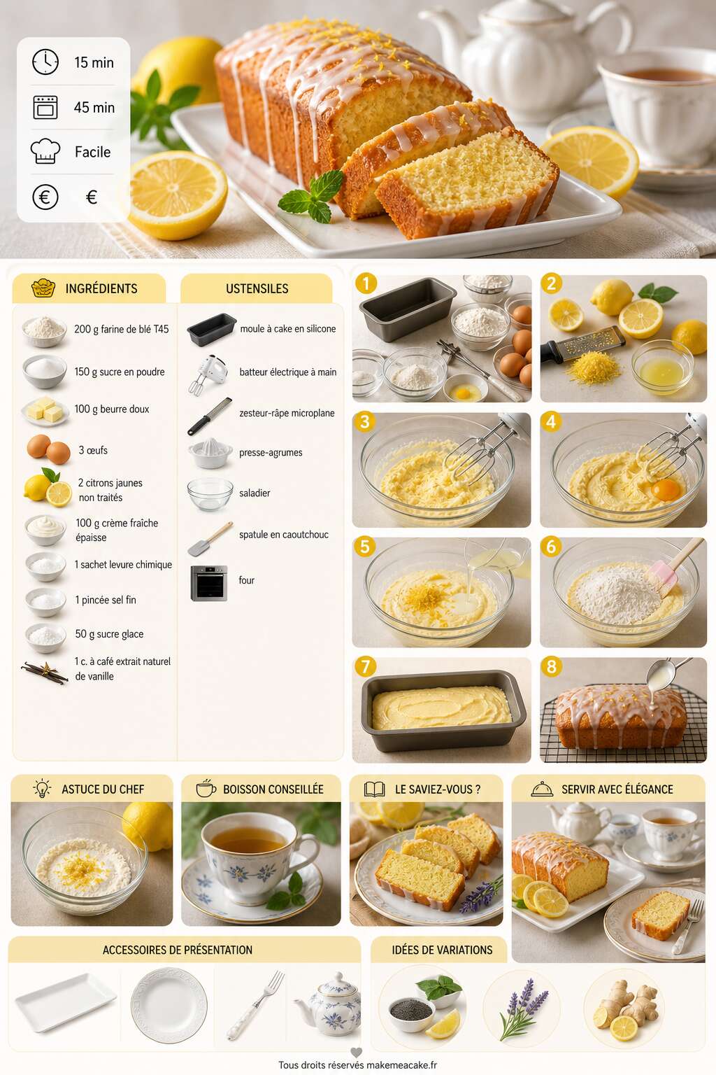 Fiche recette Recette de cake au citron moelleux