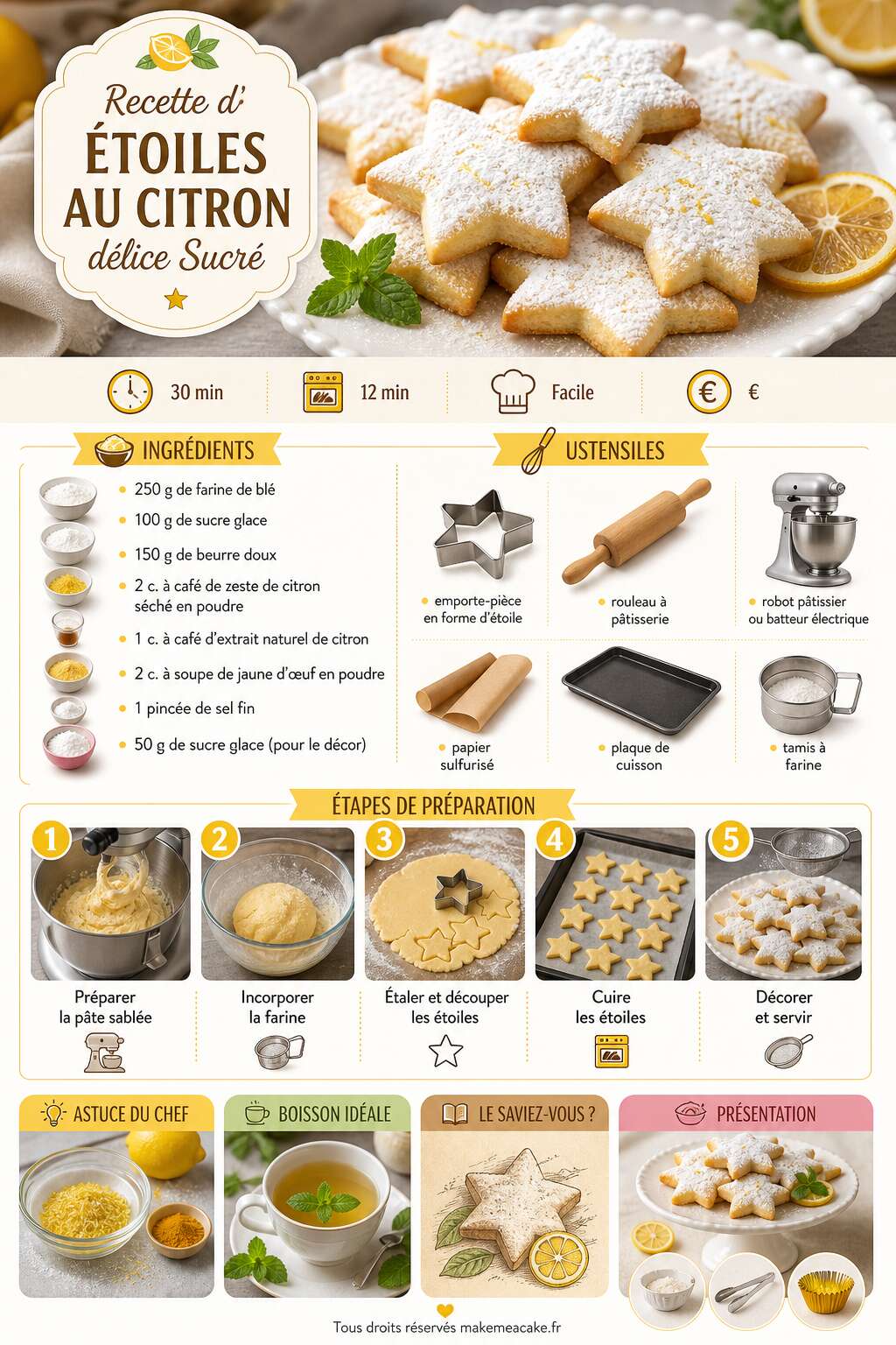 Fiche recette Recette d'Étoiles au Citron : délice Sucré Fiche recette Recette d'Étoiles au Citron : délice Sucré