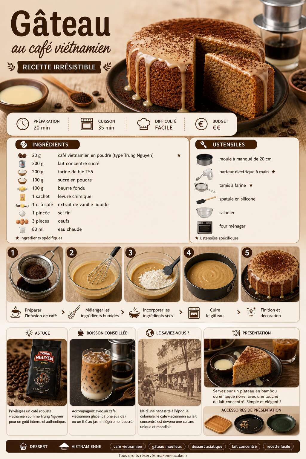 Fiche recette Gâteau au café vietnamien : recette irrésistible Fiche recette Gâteau au café vietnamien : recette irrésistible