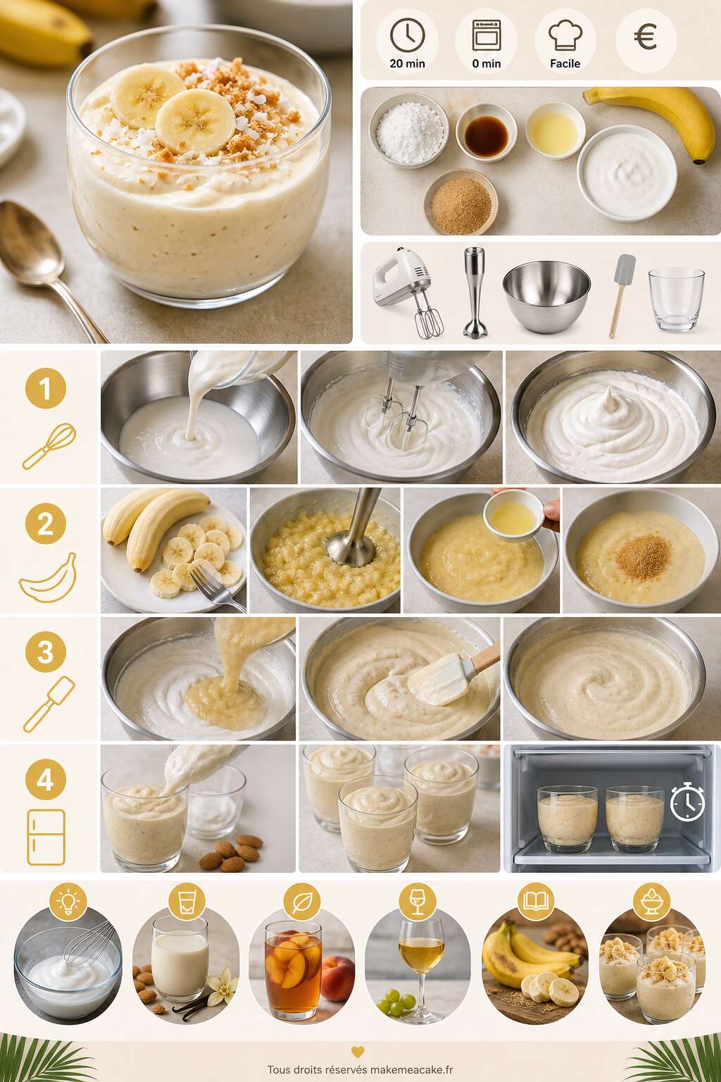 Fiche recette Recette facile : mousse à la banane crémeuse Fiche recette Recette facile : mousse à la banane crémeuse