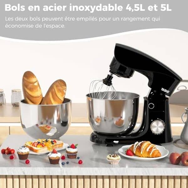 Découvrez notre test détaillé du robot pâtissier YASHE 1500W avec ses 2 bols inox. Performances, avantages et verdict pour choisir le meilleur robot de cuisine.