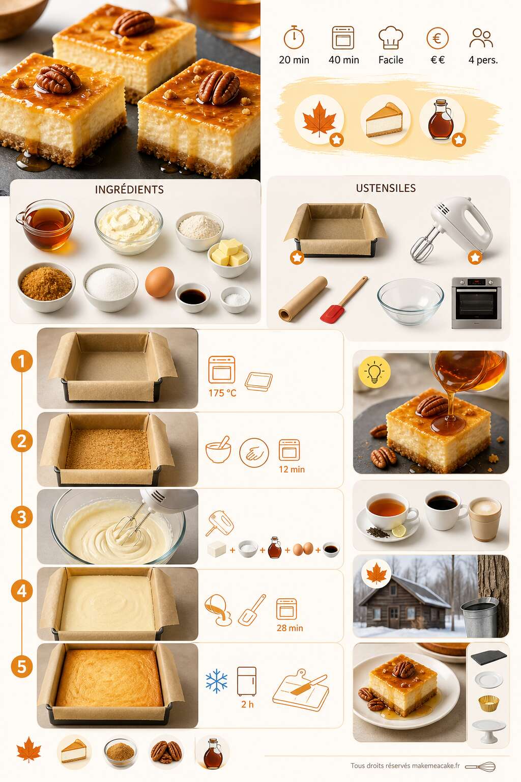 Fiche recette Carr&eacute;s de g&acirc;teau au fromage &agrave; l'&eacute;rable : la recette gourmande de Ricardo