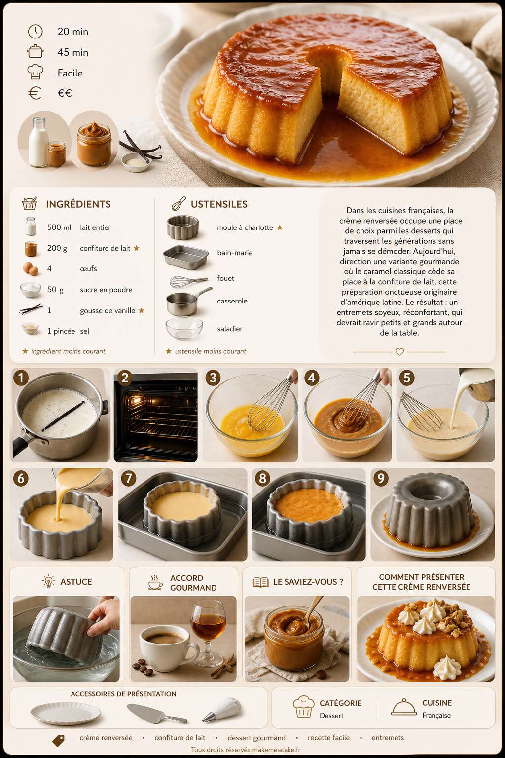 Fiche recette Crème renversée à la confiture de lait : recette gourmande Fiche recette Crème renversée à la confiture de lait : recette gourmande