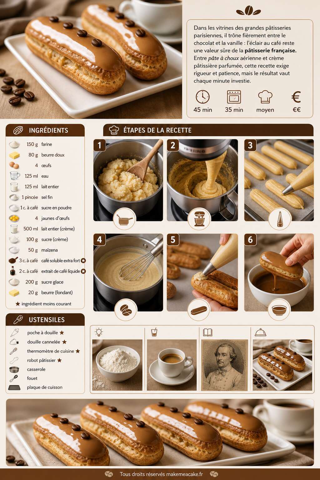 Fiche recette &Eacute;clair au caf&eacute; : recette gourmande &eacute;tape par &eacute;tape