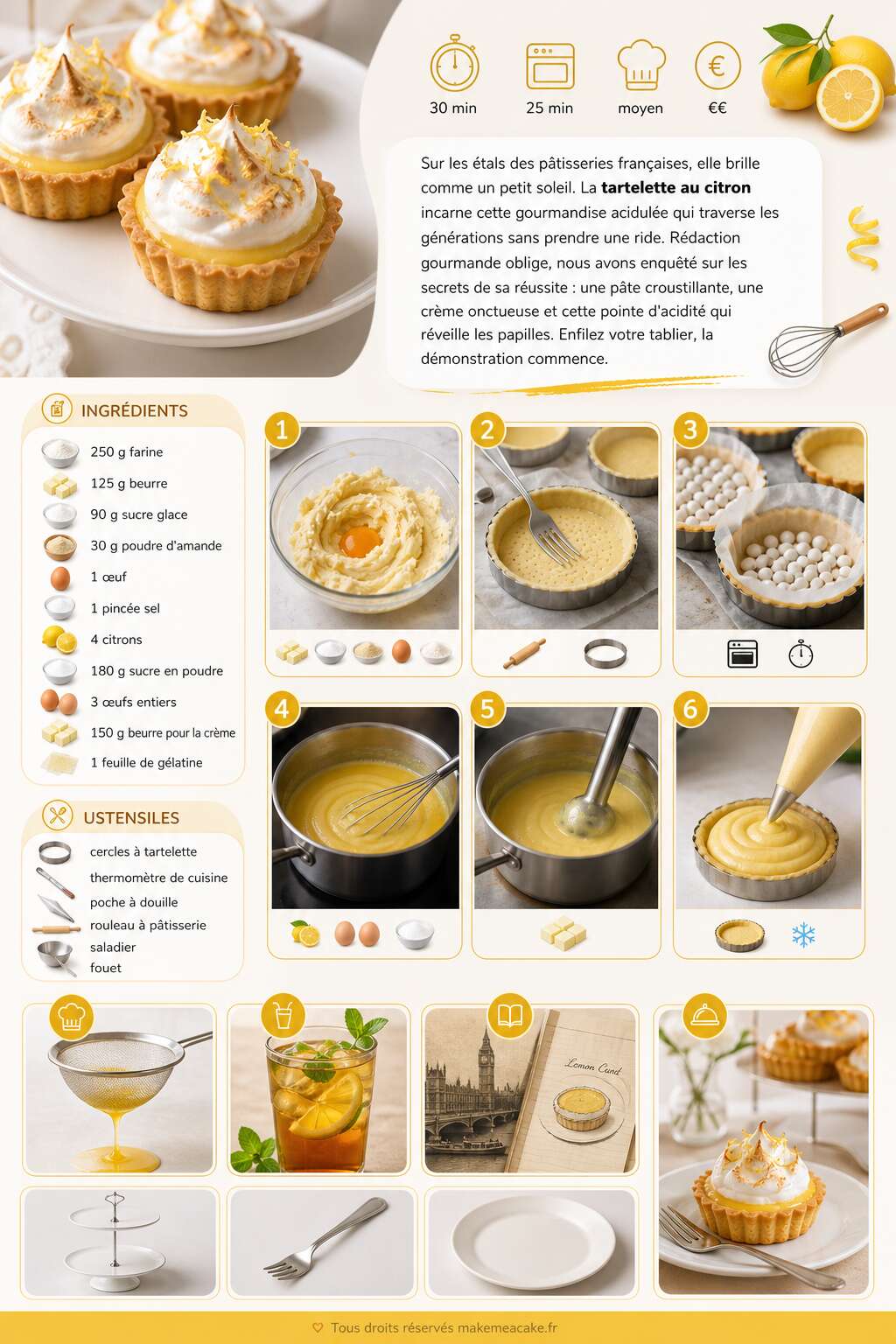 Fiche recette Recette classique : tartelette au citron