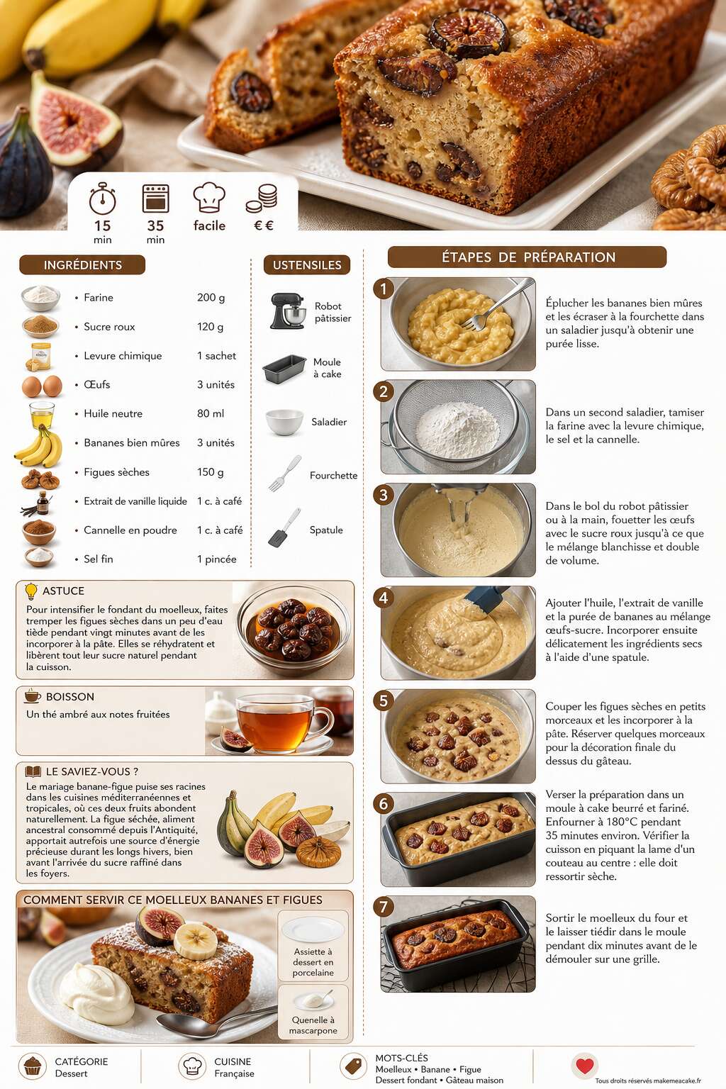 Fiche recette Moelleux bananes et figues : une gourmandise irrésistible Fiche recette Moelleux bananes et figues : une gourmandise irrésistible