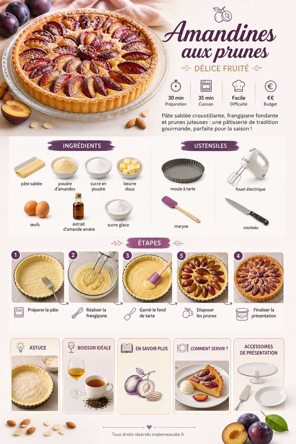 Fiche recette Recette amandines aux prunes : délice fruité Fiche recette Recette amandines aux prunes : délice fruité