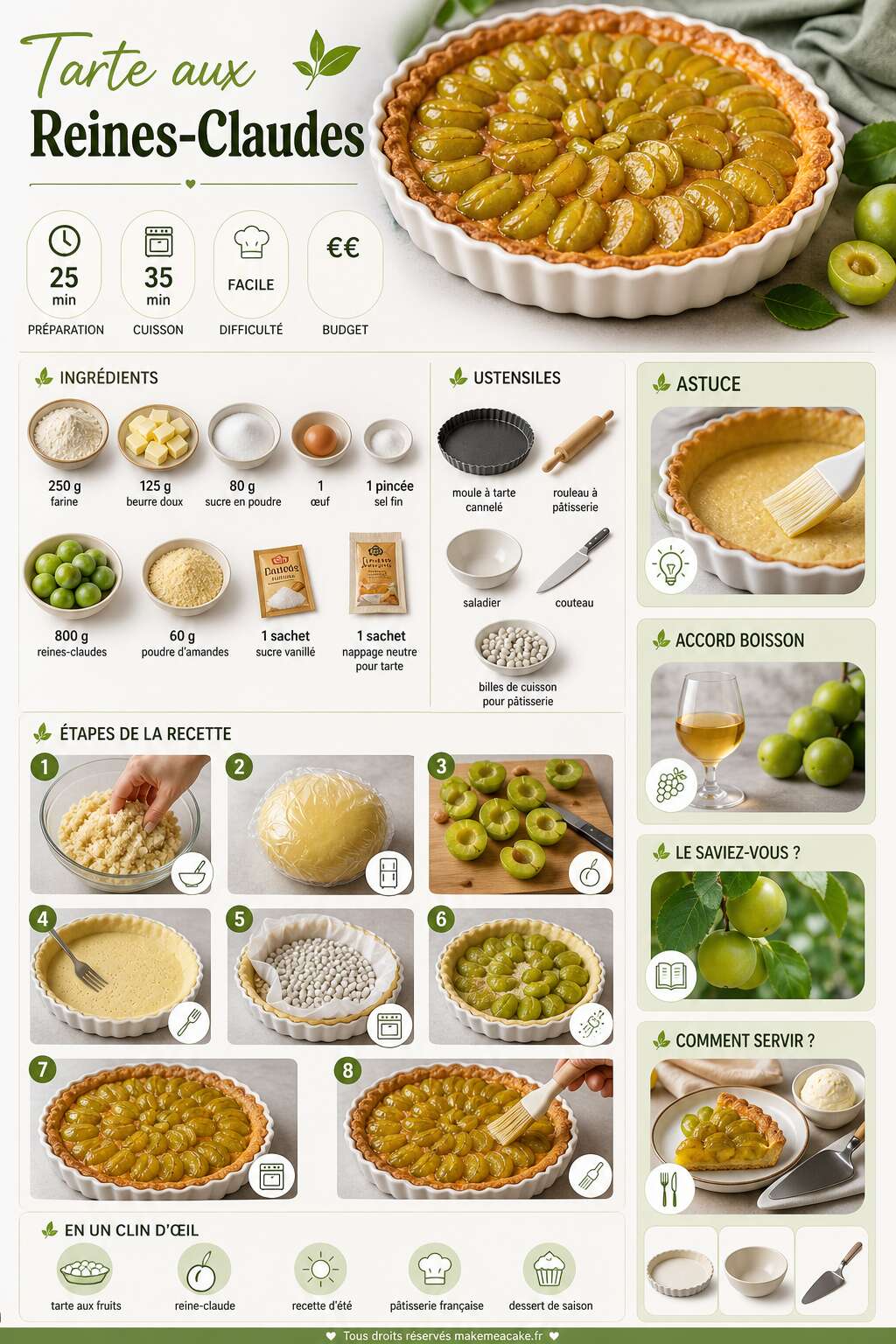 Fiche recette Tarte aux Reines-Claudes : recette Délicieuse Fiche recette Tarte aux Reines-Claudes : recette Délicieuse
