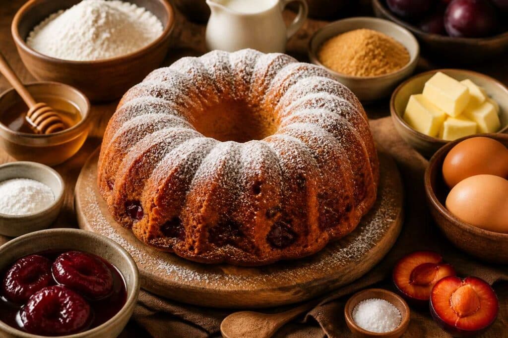 Gâteau bundt au miel et prunes confites : recette gourmande