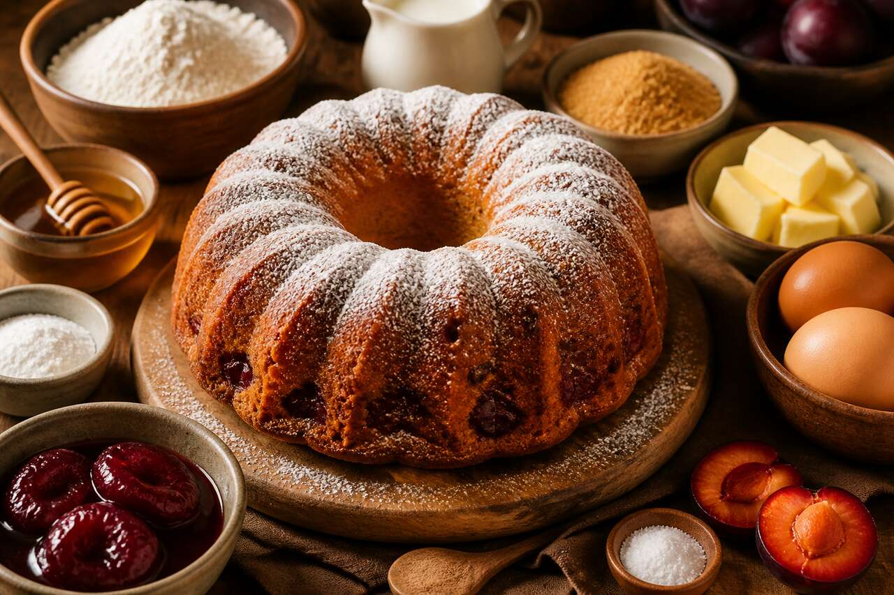 Gâteau bundt au miel et prunes confites : recette gourmande
