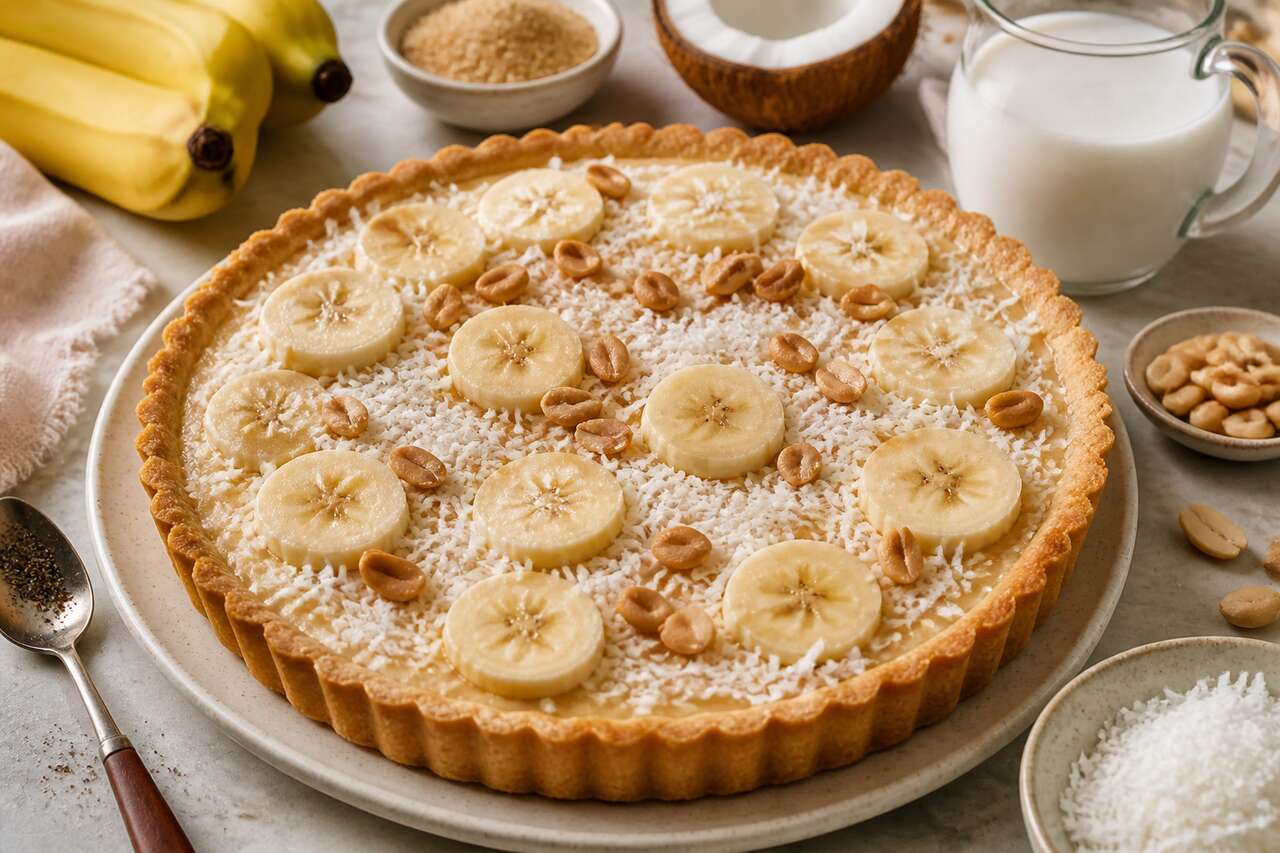 Tarte noix de coco, bananes et arachides : recette savoureuse