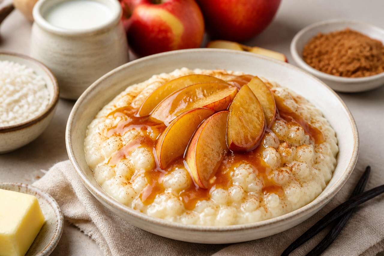 Riz au lait, pomme et caramel : la recette gourmande