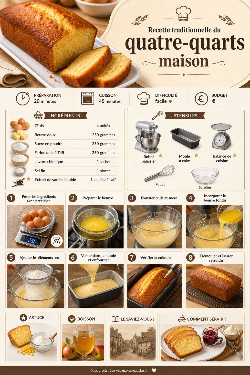 Fiche recette Recette traditionnelle du quatre-quarts maison Fiche recette Recette traditionnelle du quatre-quarts maison