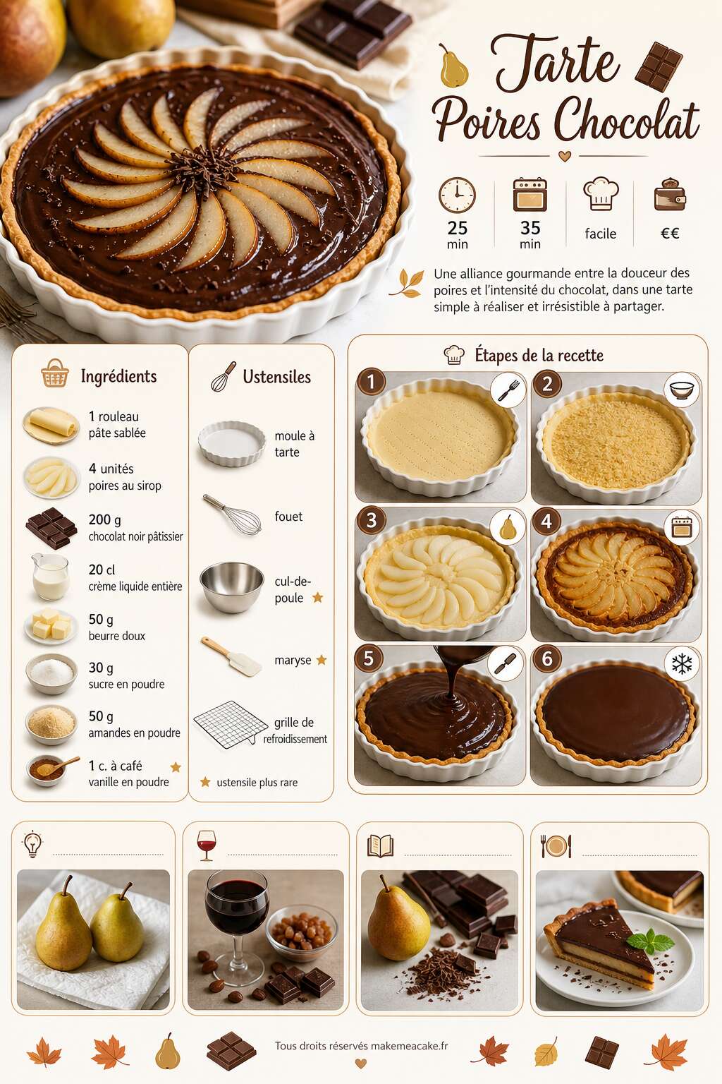 Fiche recette Recette de tarte poires chocolat : un délice sucré à découvrir Fiche recette Recette de tarte poires chocolat : un délice sucré à découvrir