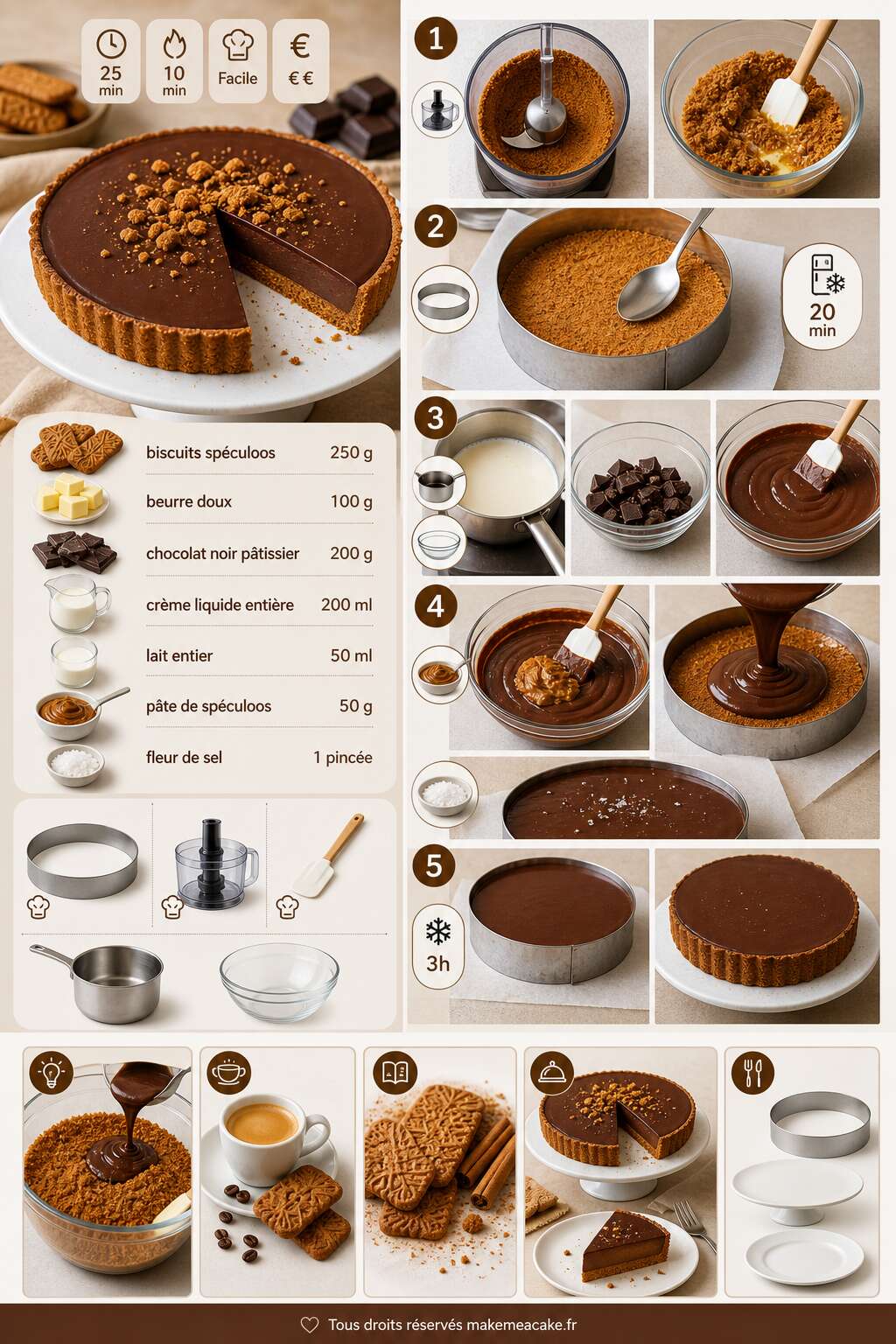 Fiche recette Recette tarte chocolat spéculoos délicieuse Fiche recette Recette tarte chocolat spéculoos délicieuse