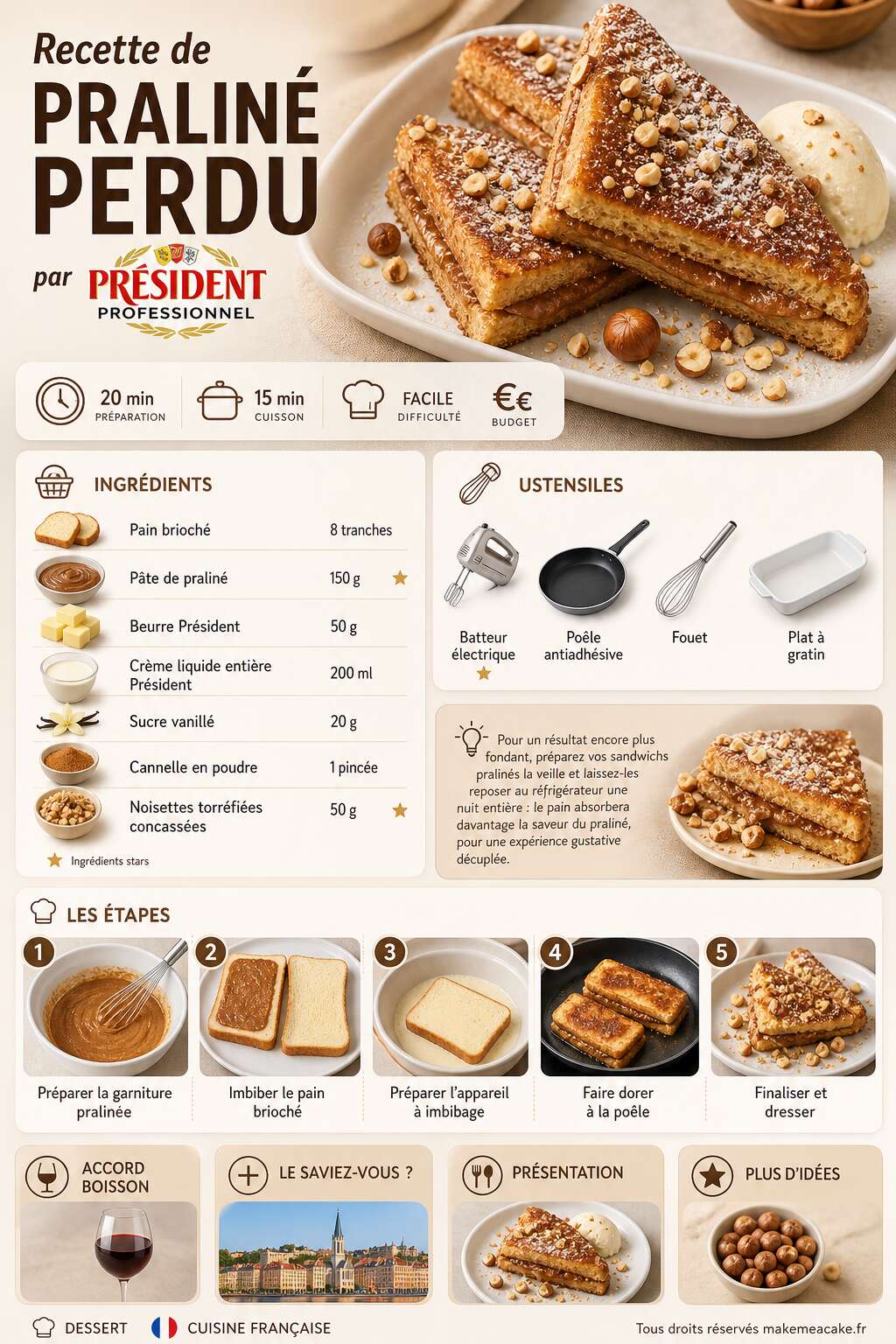 Fiche recette Recette de praliné perdu par Président professionnel Fiche recette Recette de praliné perdu par Président professionnel