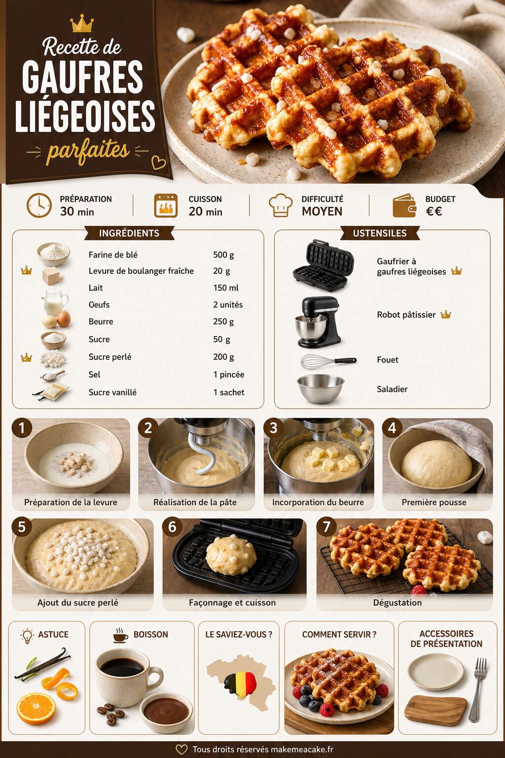 Fiche recette Recette de gaufres li&eacute;geoises parfaites