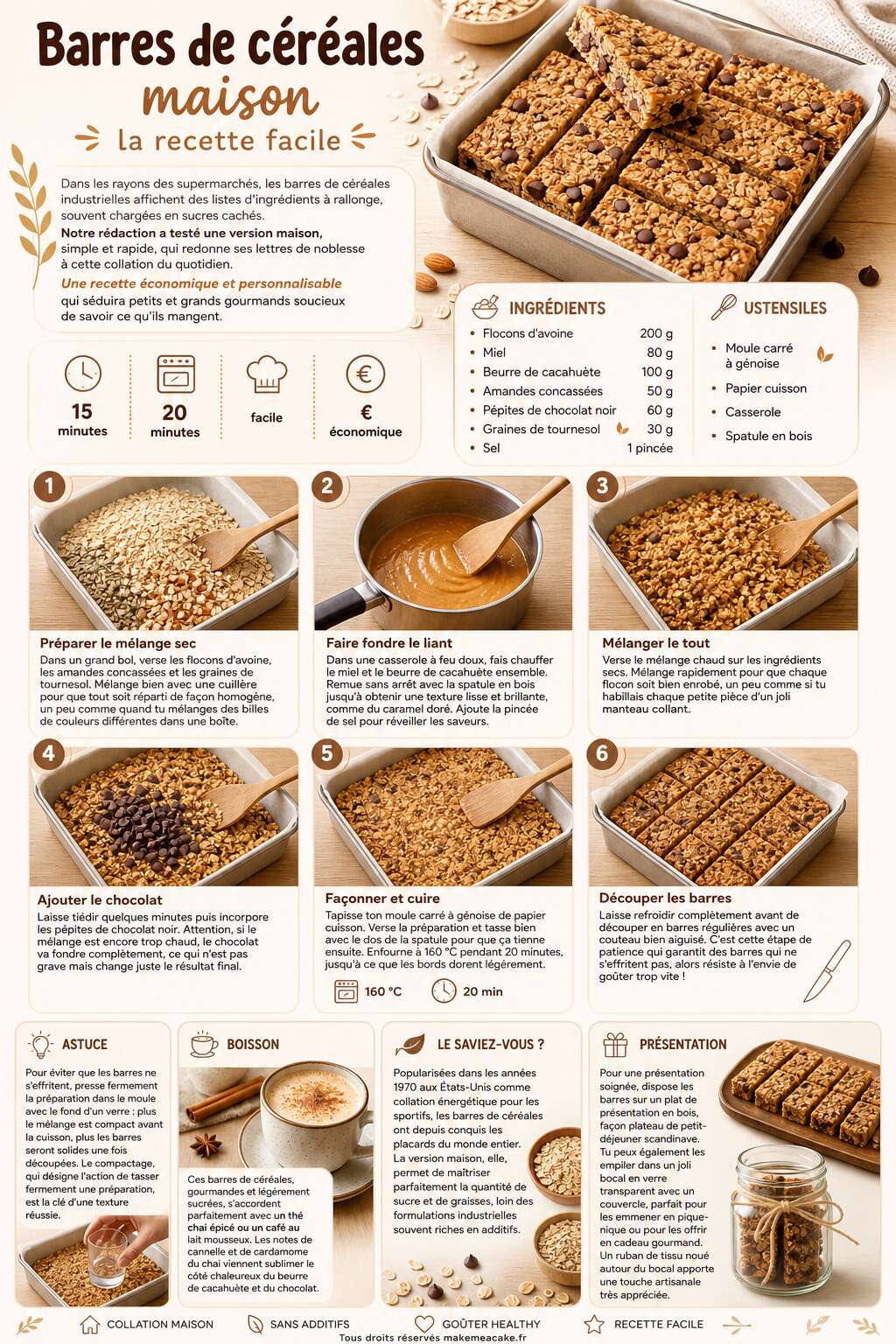 Fiche recette Barres de céréales maison : la recette facile Fiche recette Barres de céréales maison : la recette facile