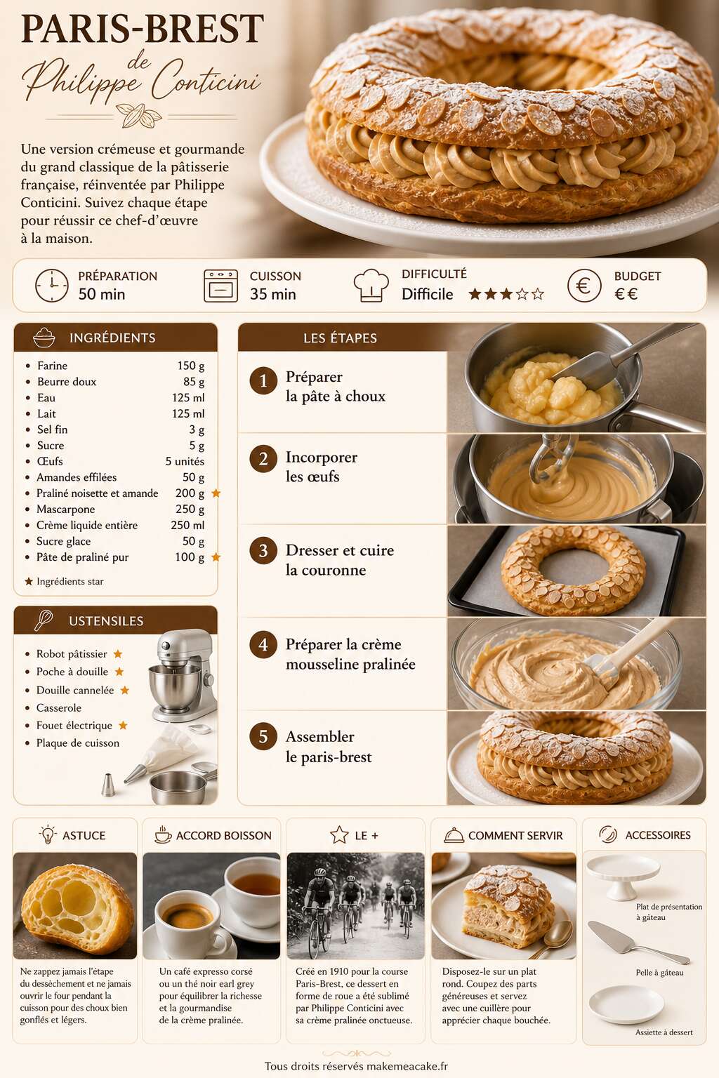 Fiche recette Recette du Paris-brest de Philippe Conticini Fiche recette Recette du Paris-brest de Philippe Conticini