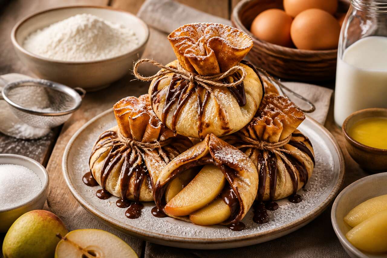 Aumônières de crêpes poires chocolat : un délice fruité au sucre