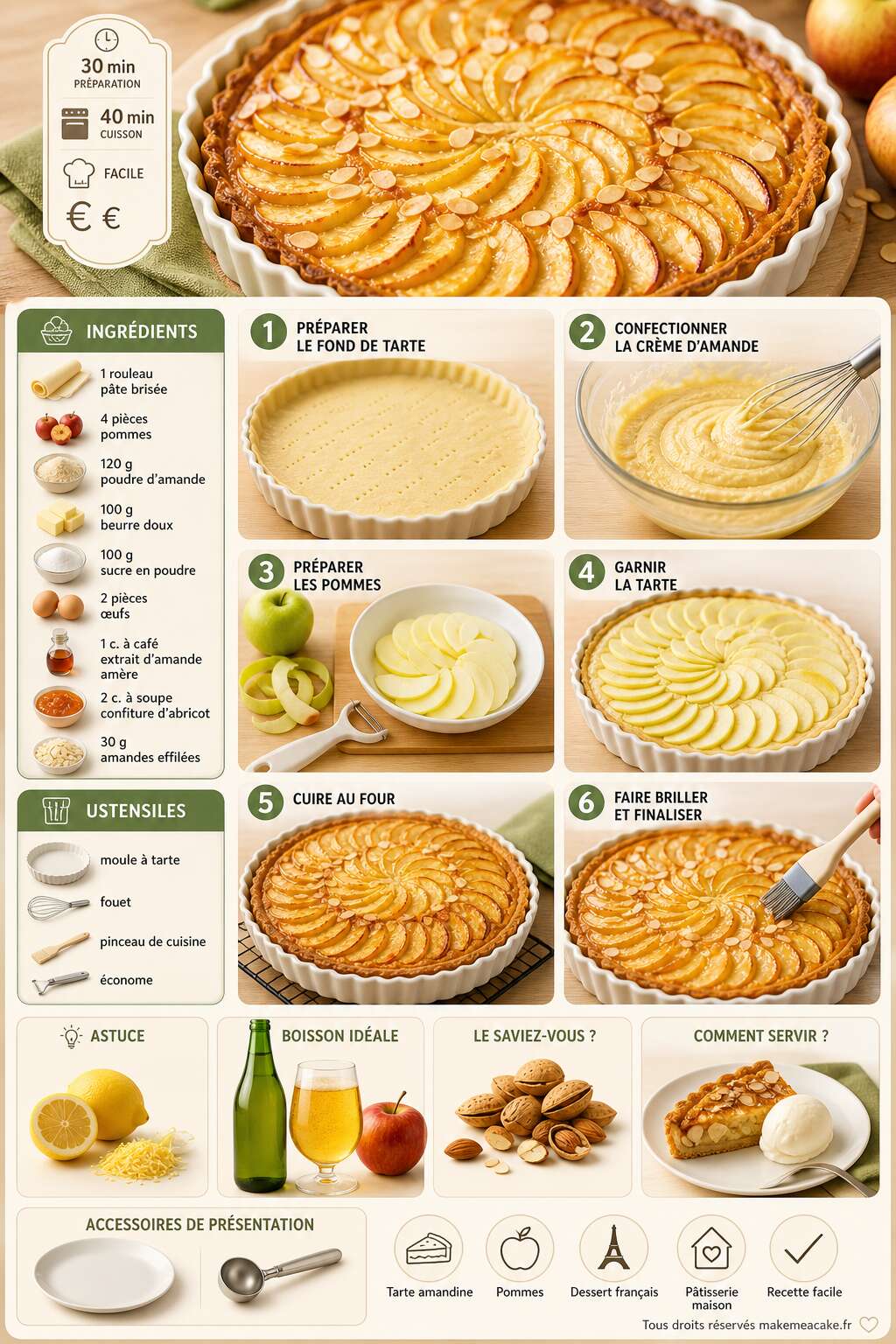Fiche recette Recette de tarte amandine aux pommes : la meilleure tarte amandine maison Fiche recette Recette de tarte amandine aux pommes : la meilleure tarte amandine maison