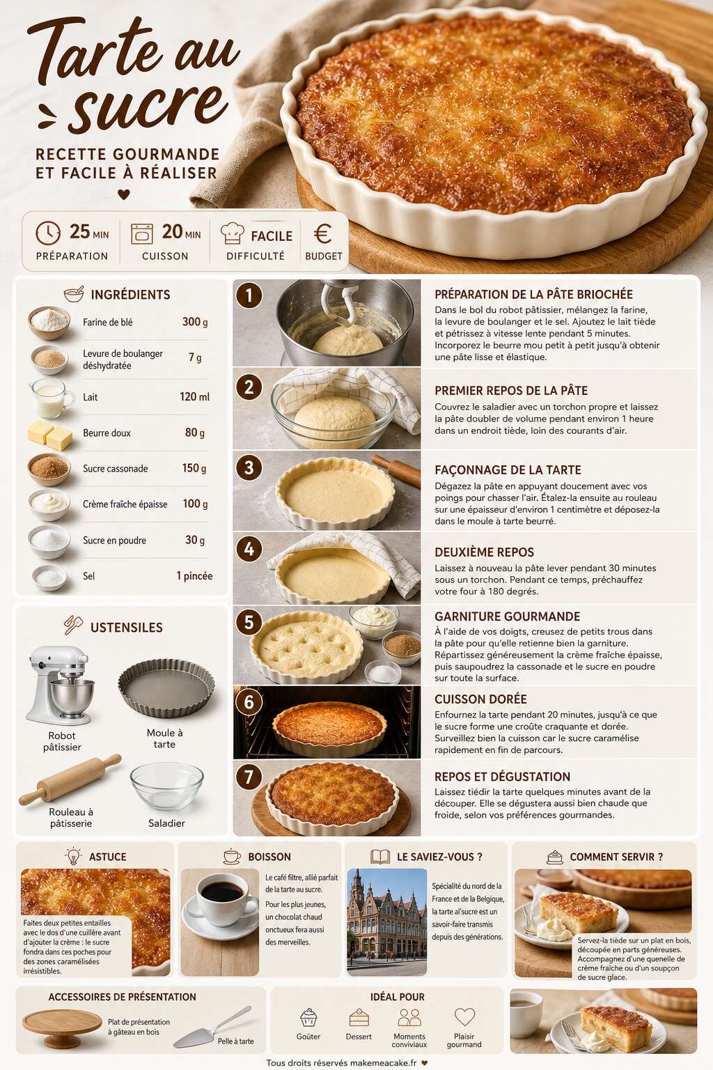 Fiche recette Tarte au sucre : recette gourmande et facile à réaliser Fiche recette Tarte au sucre : recette gourmande et facile à réaliser