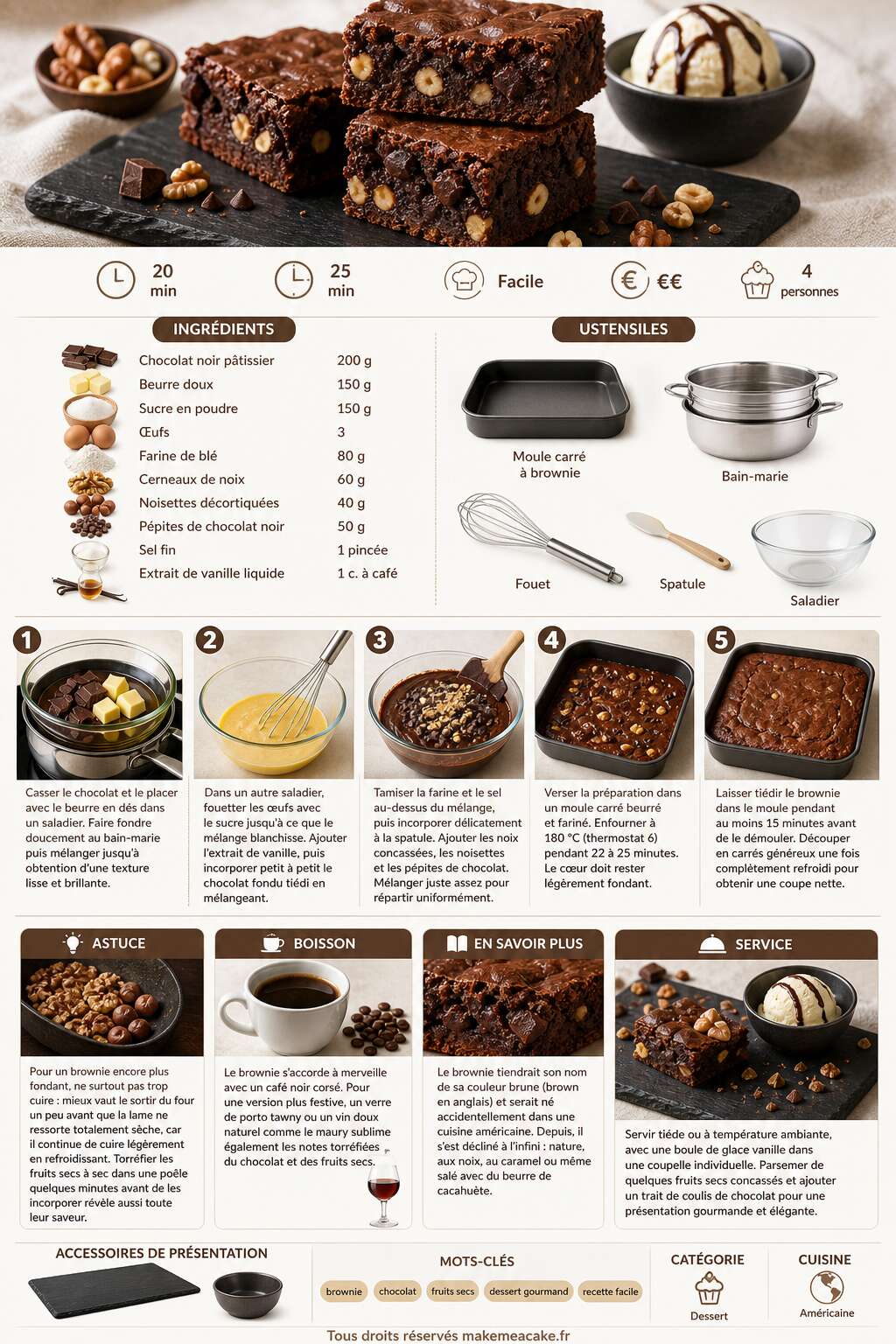 Fiche recette Brownies chocolat et fruits secs : une recette gourmande