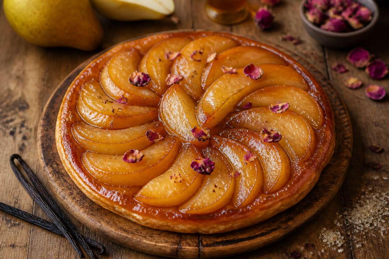 Tatin de poires à la rose : recette gourmande