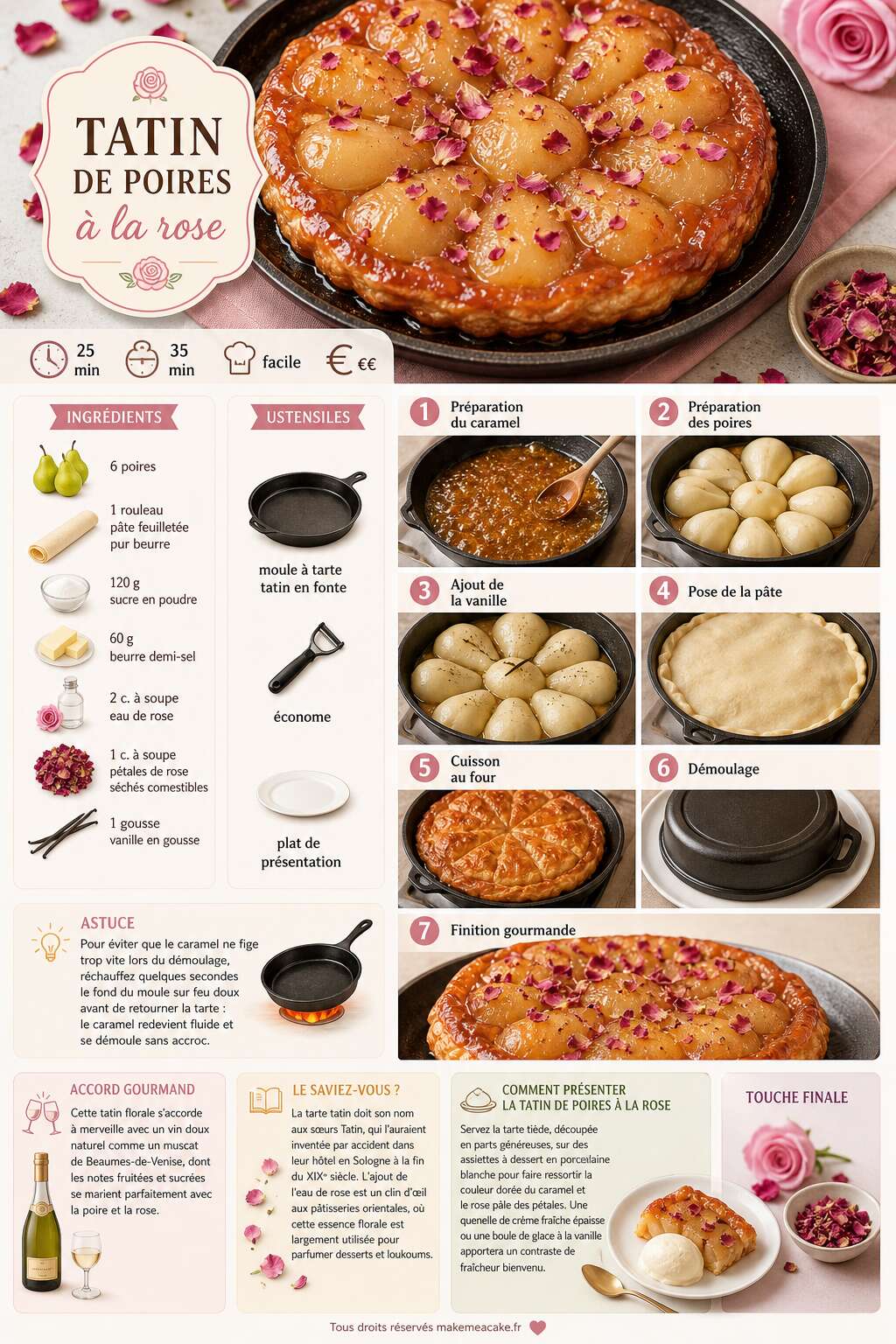 Fiche recette Tatin de poires &agrave; la rose : recette gourmande