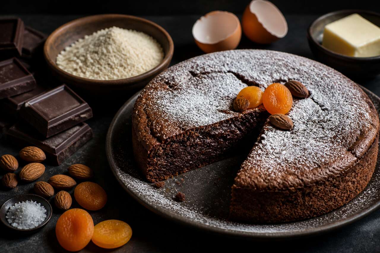 Gâteau au chocolat, amandes et abricots sans gluten : recette Torta Caprese