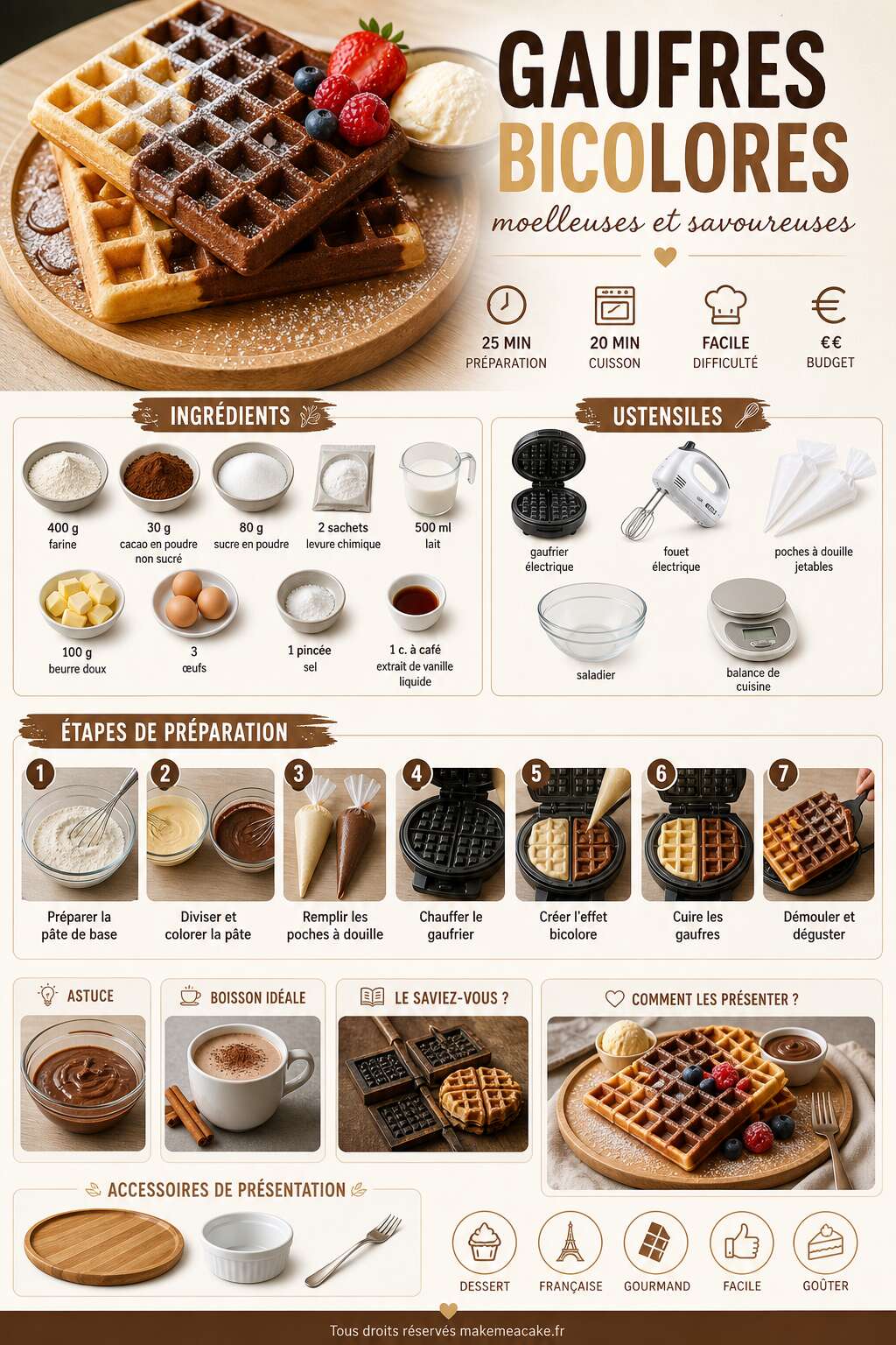 Fiche recette Recette de gaufres bicolores moelleuses et savoureuses Fiche recette Recette de gaufres bicolores moelleuses et savoureuses