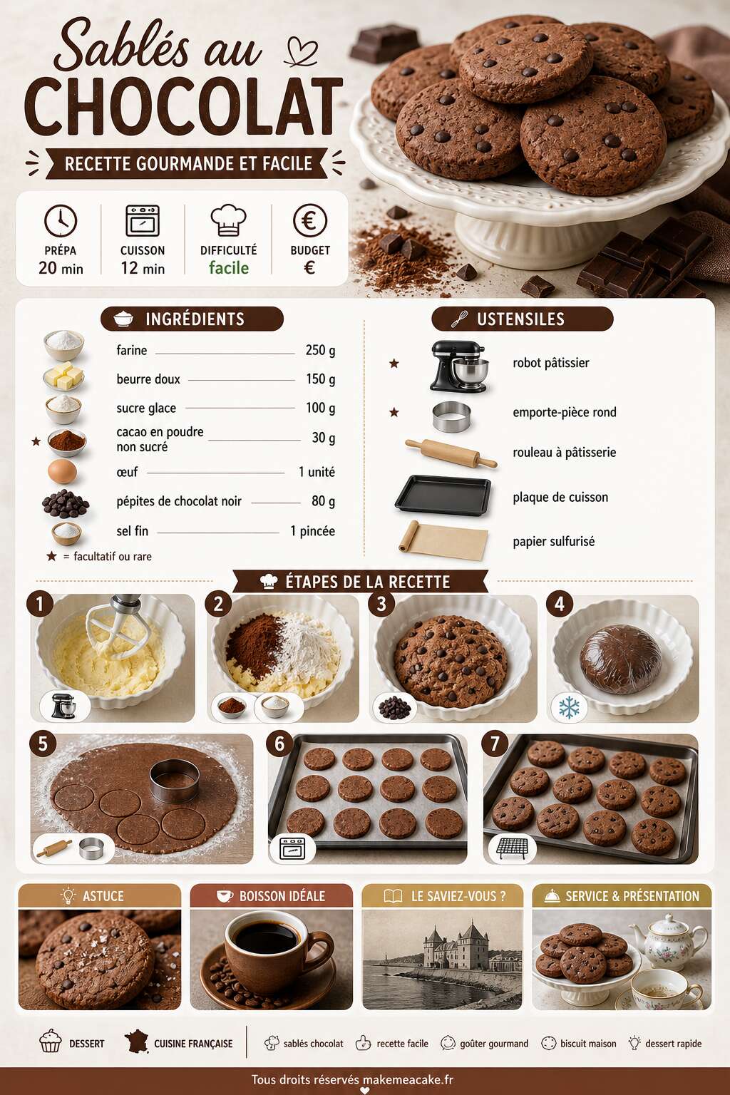 Fiche recette Sablés au chocolat : recette gourmande et facile Fiche recette Sablés au chocolat : recette gourmande et facile