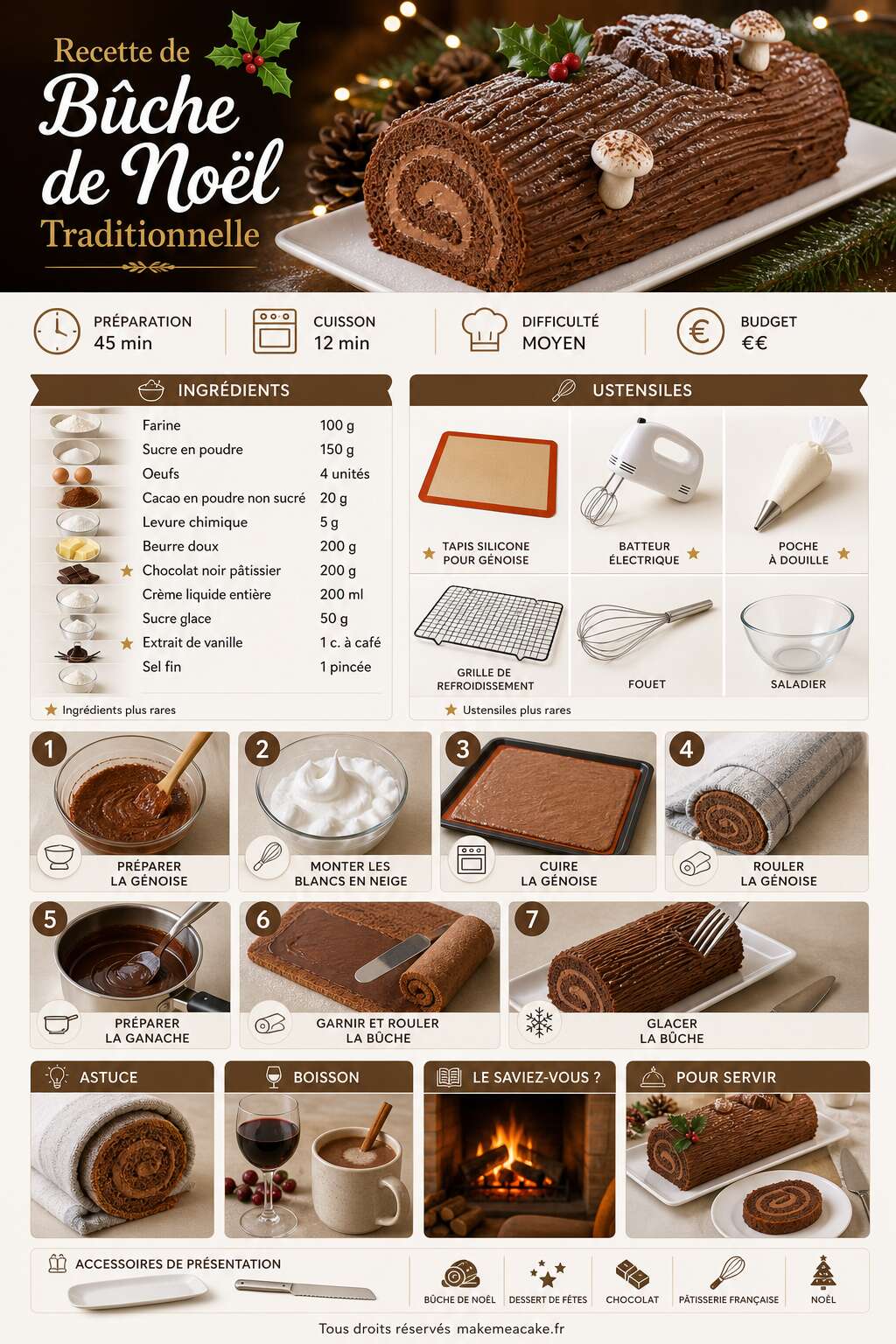 Fiche recette Recette de b&ucirc;che de No&euml;l traditionnelle