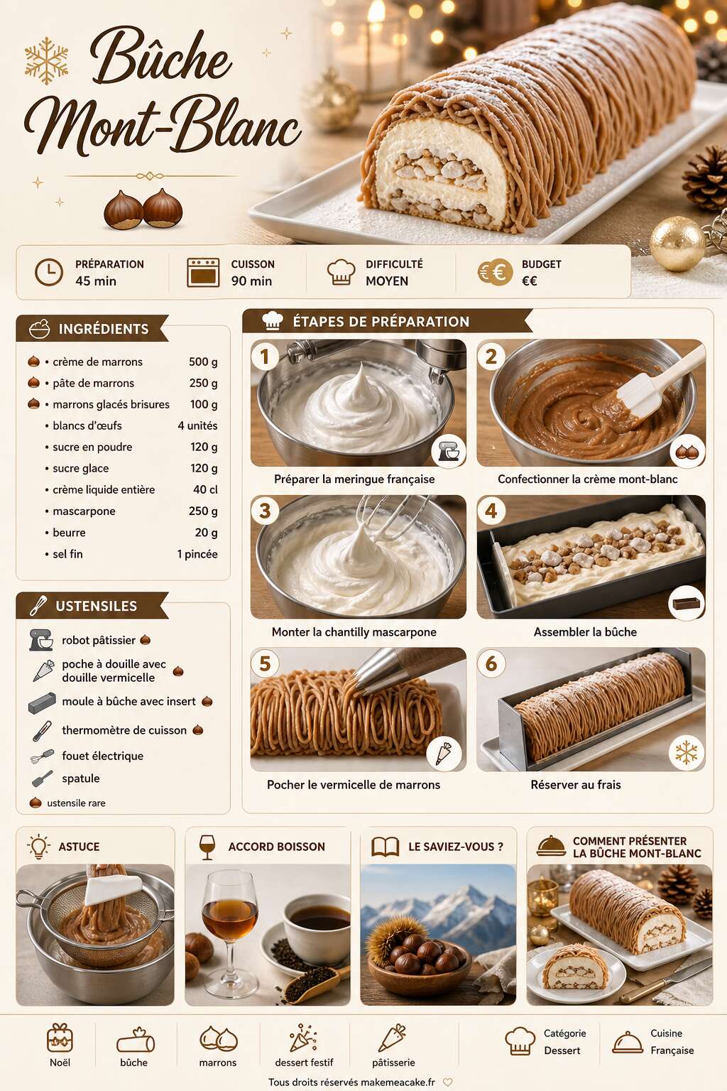 Fiche recette Bûche Mont-Blanc : recette gourmande à découvrir Fiche recette Bûche Mont-Blanc : recette gourmande à découvrir