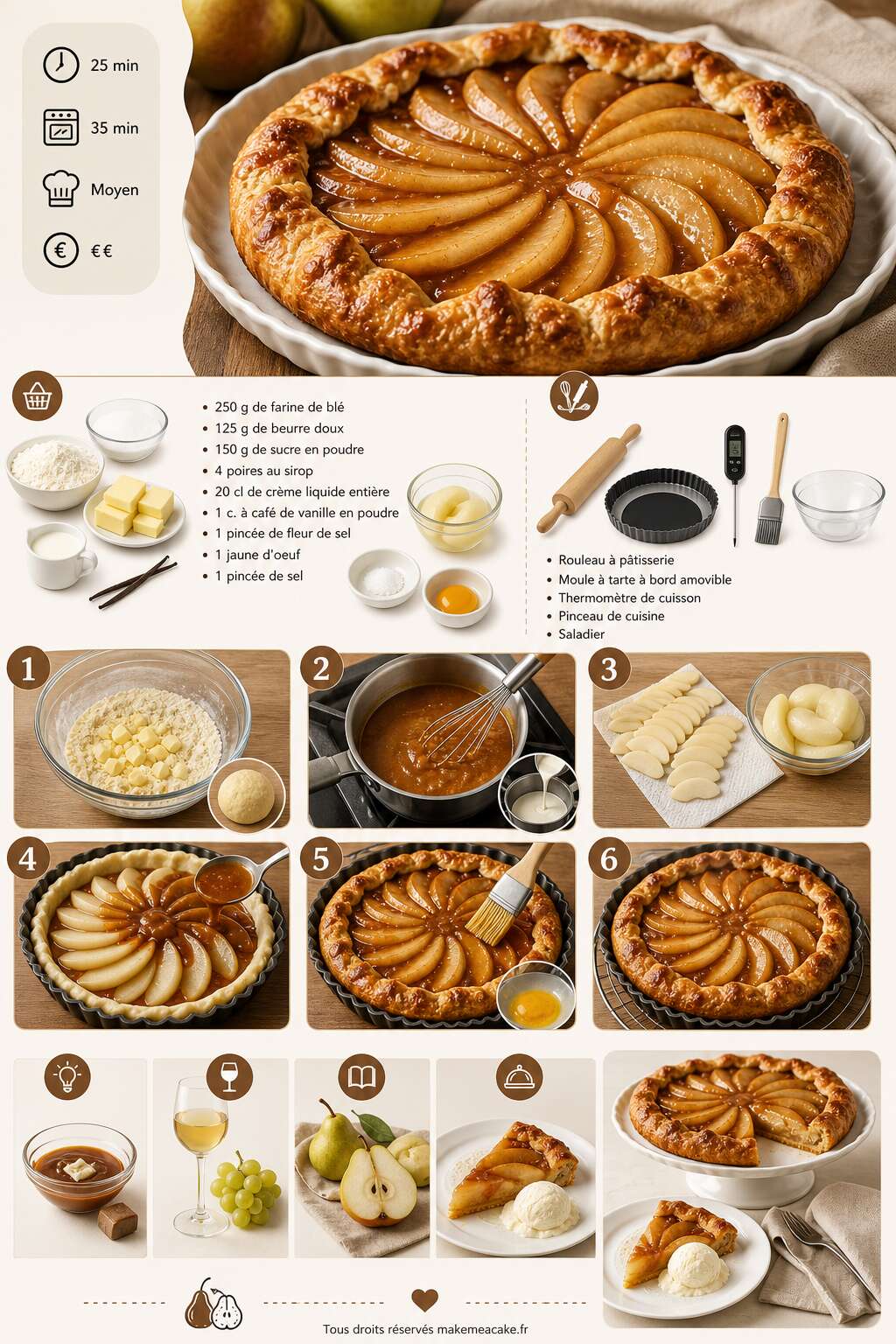 Fiche recette Tarte rustique aux poires et caramel : recette gourmande