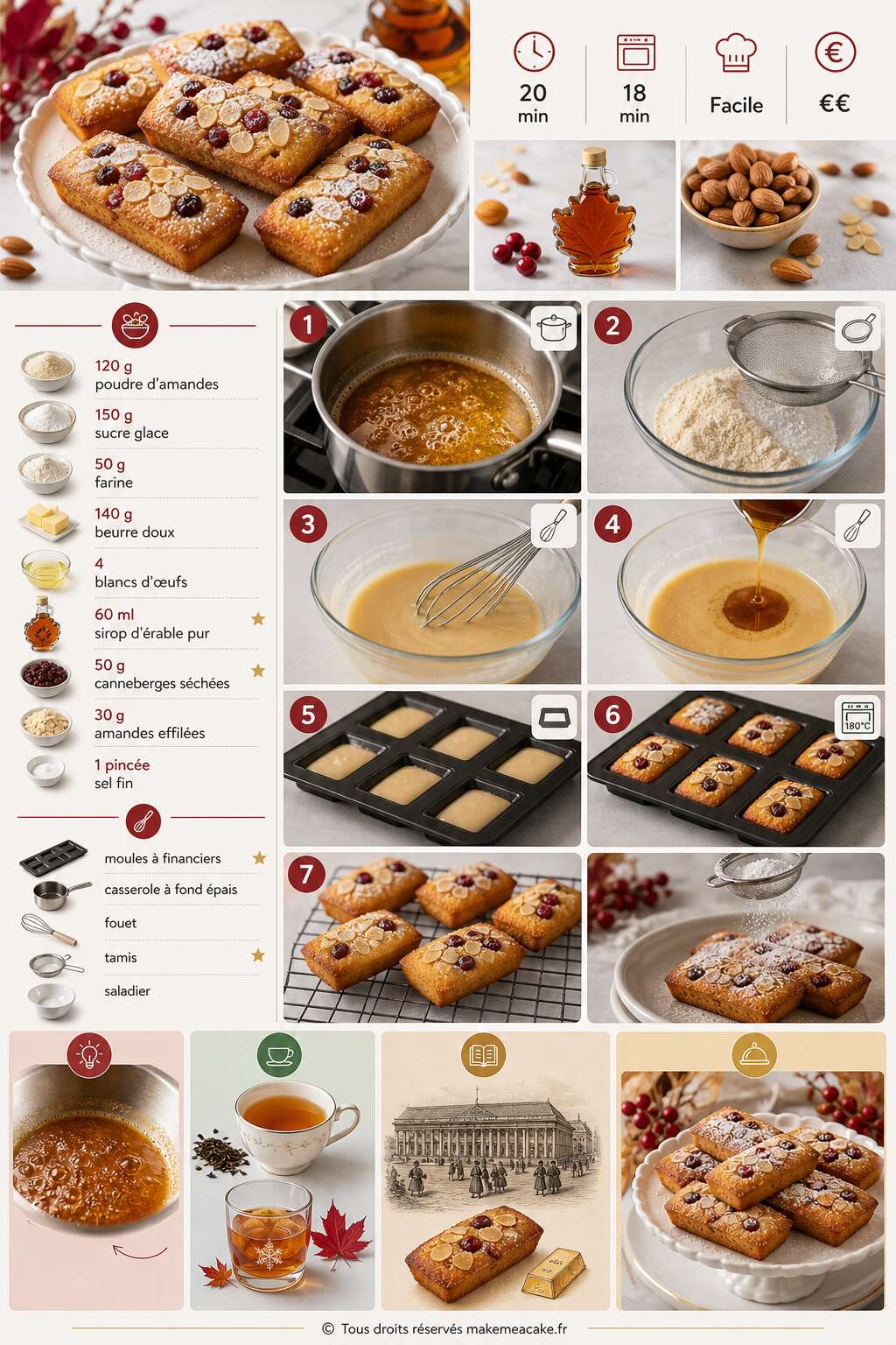 Fiche recette G&acirc;teau financier &agrave; l'&eacute;rable, amandes et canneberges : recette gourmande