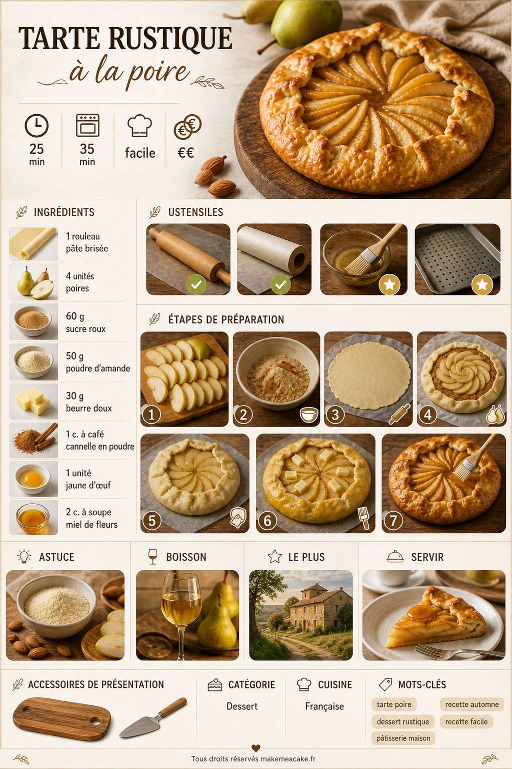 Fiche recette Recette de tarte rustique à la poire Fiche recette Recette de tarte rustique à la poire
