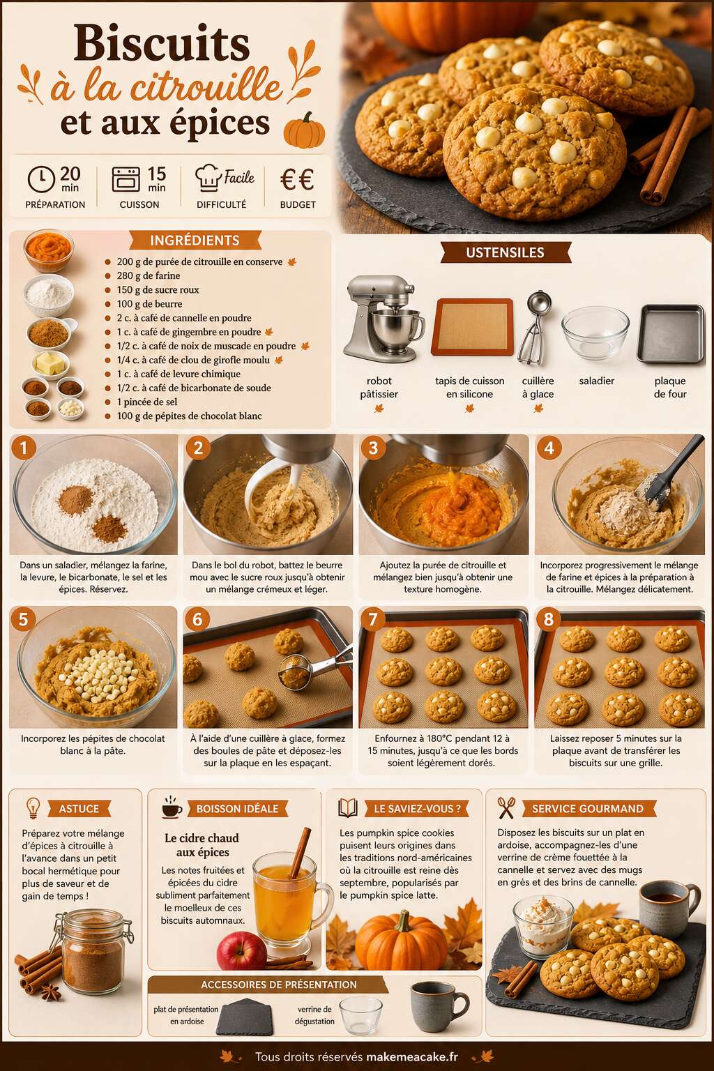 Fiche recette Biscuits à la citrouille et aux épices : recette gourmande Fiche recette Biscuits à la citrouille et aux épices : recette gourmande