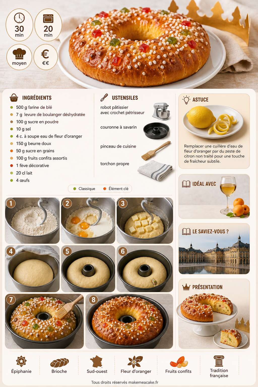 Fiche recette Gâteau des rois bordelais : recette traditionnelle Fiche recette Gâteau des rois bordelais : recette traditionnelle
